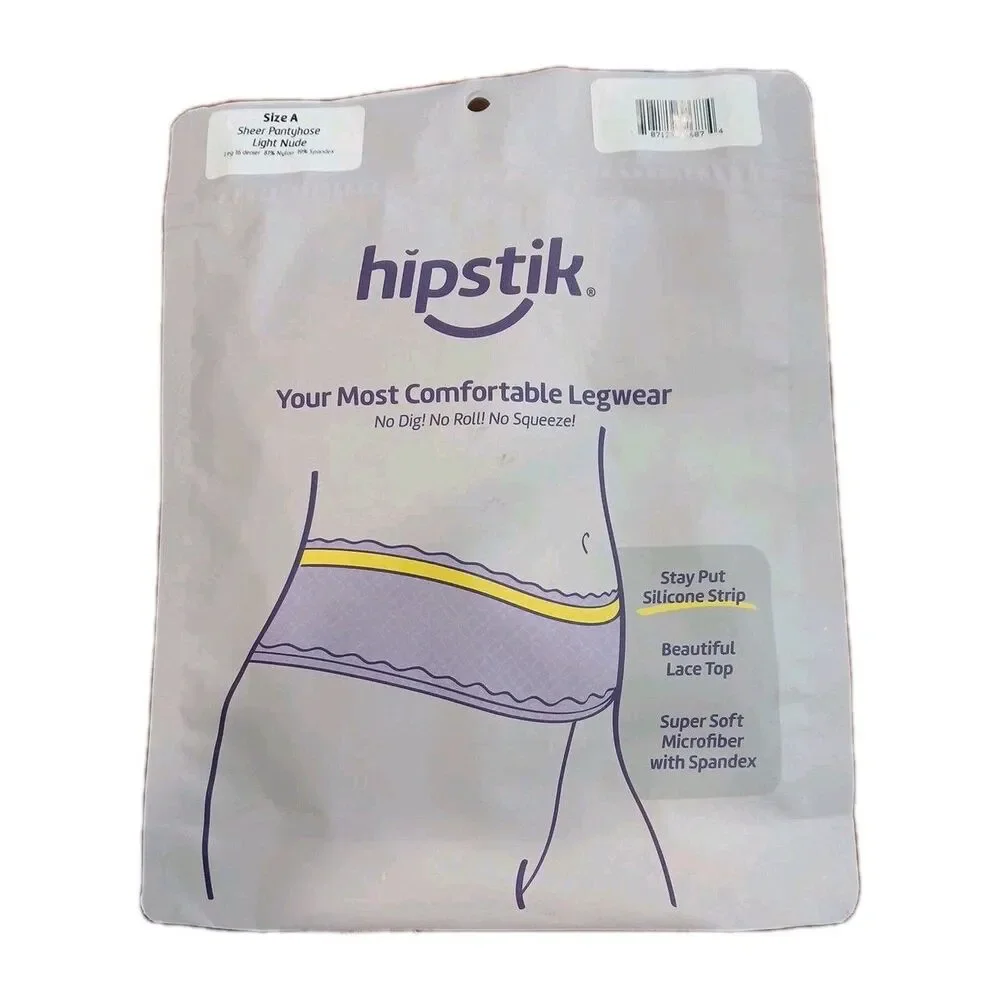 Hipstik Sheer Light Nude Pantyhose Size A Retail $38 No Roll Lace Top Super Soft